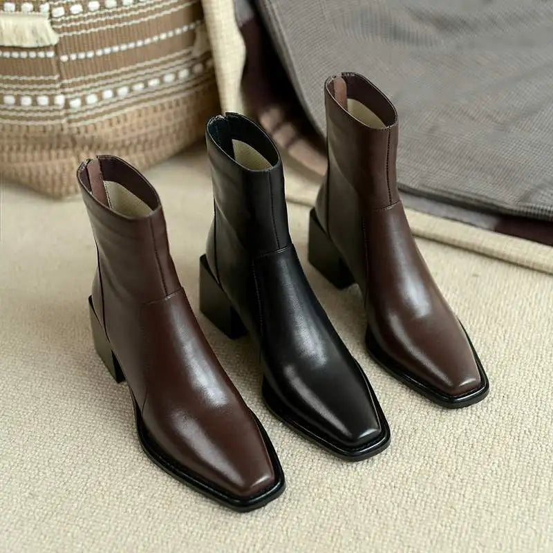 Bota Feminina De Cano Curto Design Quadrado Moda Inverno