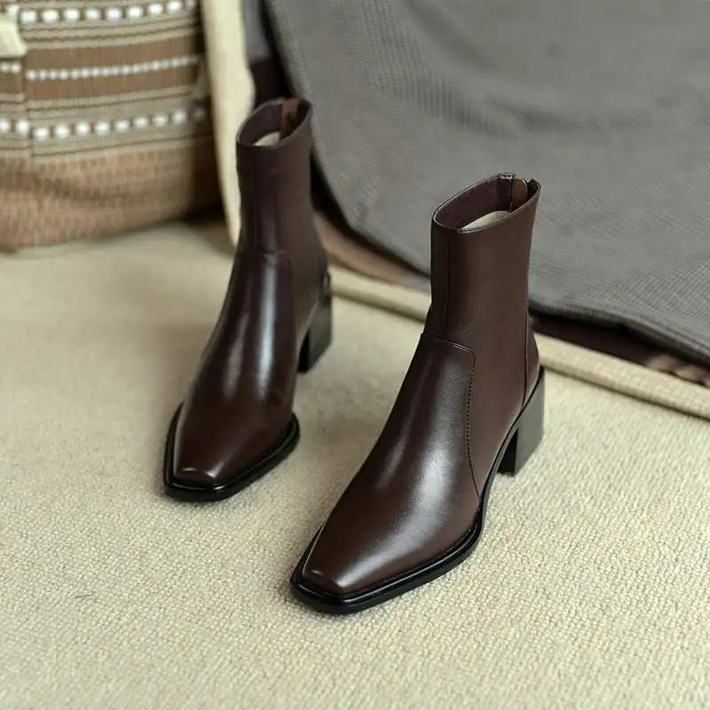 Bota Feminina De Cano Curto Design Quadrado Moda Inverno