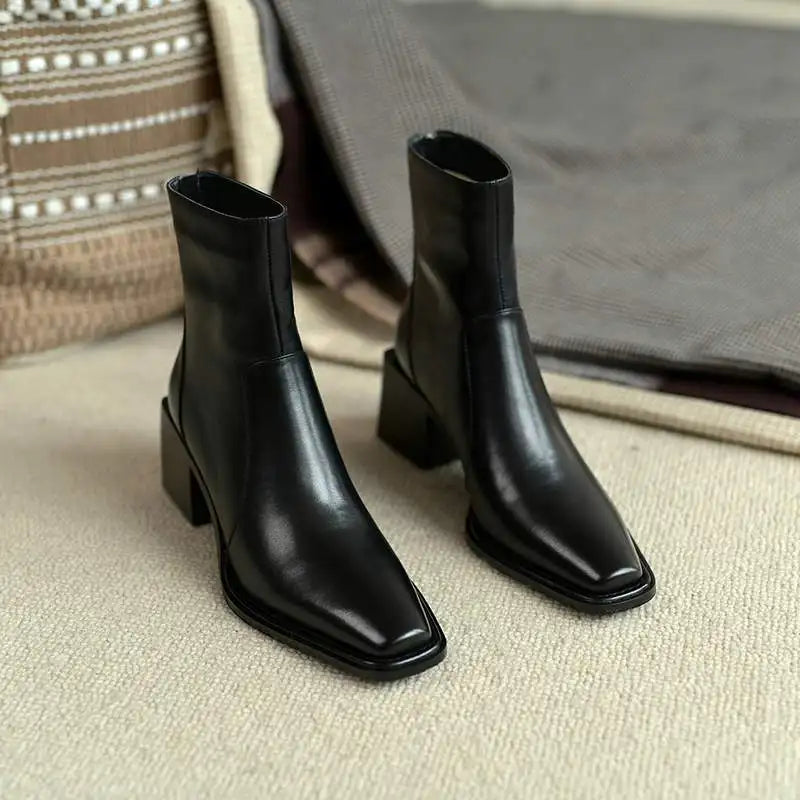 Bota Feminina De Cano Curto Design Quadrado Moda Inverno