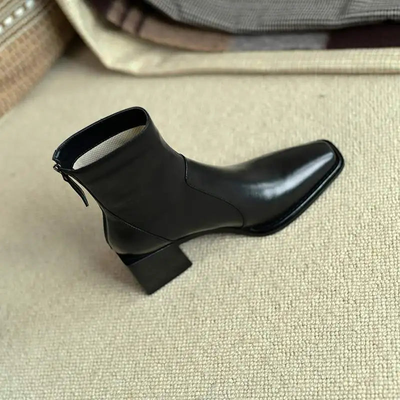 Bota Feminina De Cano Curto Design Quadrado Moda Inverno