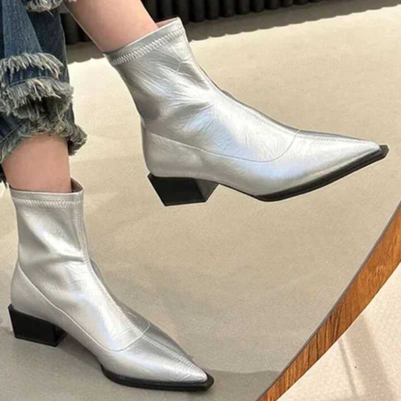 Bota Feminina Bico Fino Salto Médio Moda Casual Elegante