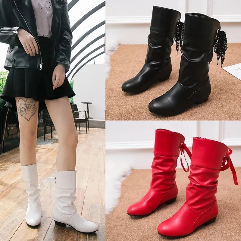 Bota Feminina Sem Salto De cano Médio Moda Casual