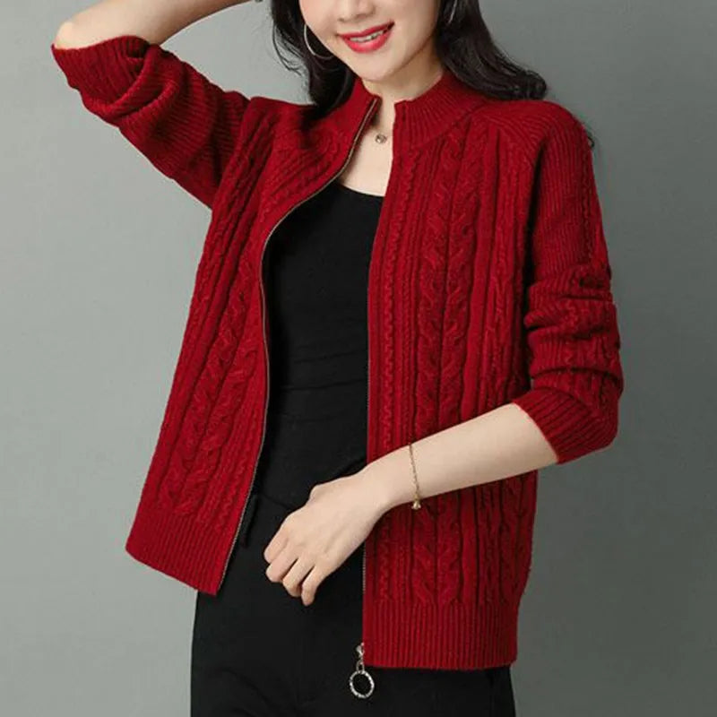 Casaco Feminino Estilo Cardigã De Malha Com Zíper