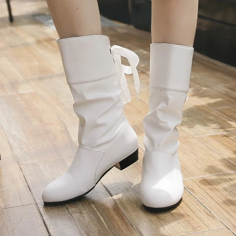 Bota Feminina Sem Salto De cano Médio Moda Casual
