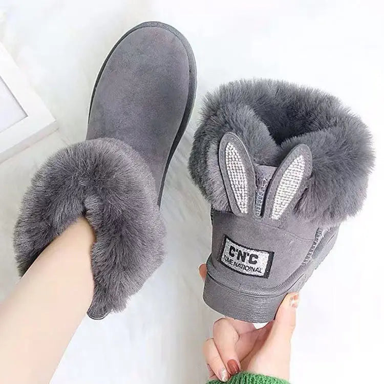 Bota Feminina Com Orelhas De Pelúcia Moda Inverno