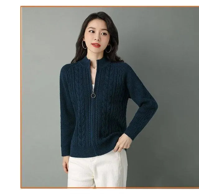 Casaco Feminino Estilo Cardigã De Malha Com Zíper