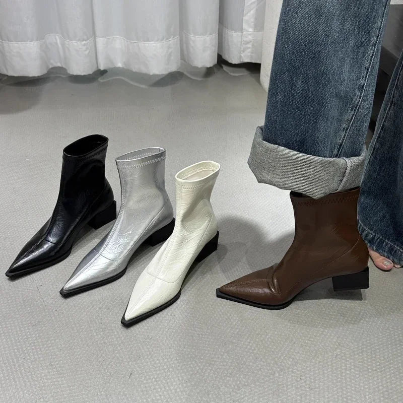 Bota Feminina Bico Fino Salto Médio Moda Casual Elegante