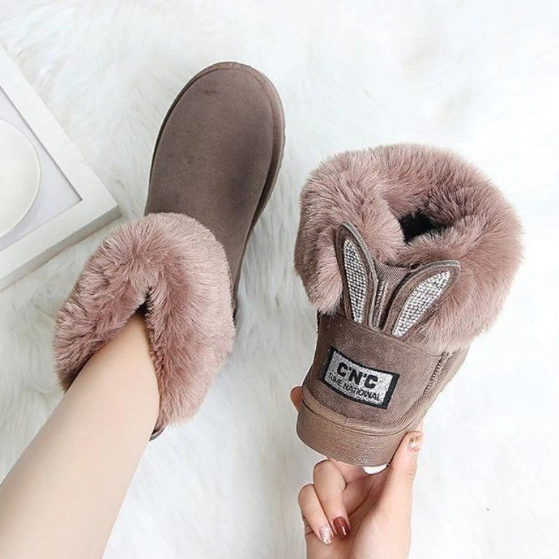 Bota Feminina Com Orelhas De Pelúcia Moda Inverno