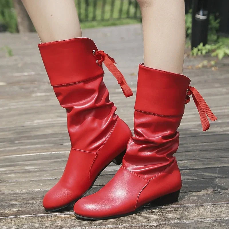 Bota Feminina Sem Salto De cano Médio Moda Casual