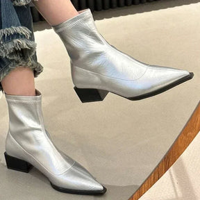 Bota Feminina Bico Fino Salto Médio Moda Casual Elegante