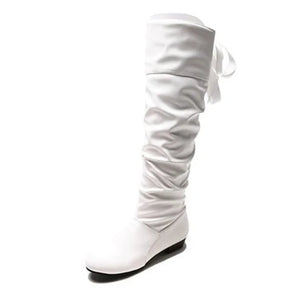 Bota Feminina Confortável Sem Salto Cano Longo Moda Inverno
