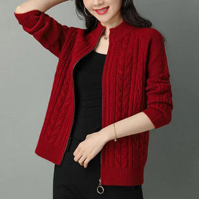 Casaco Feminino Estilo Cardigã De Malha Com Zíper