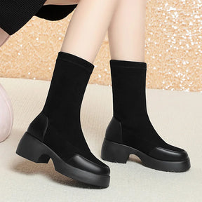 Bota Feminina Versátil De Cano Médio Moda Inverno
