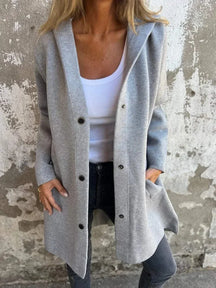 Casaco Feminino De Comprimento Médio Moda Inverno Com Botões E Gola V