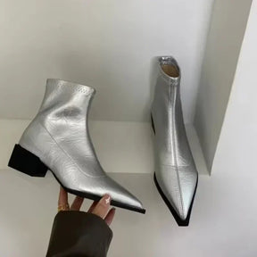 Bota Feminina Bico Fino Salto Médio Moda Casual Elegante
