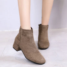 Bota Feminina De Camurça Salto Baixo Moda Inverno