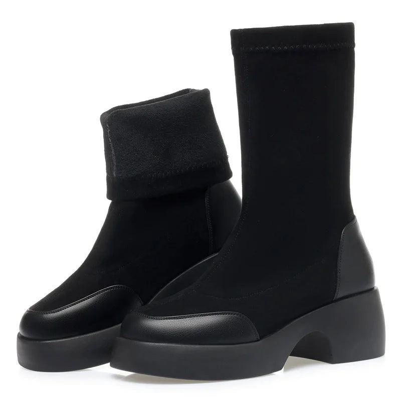 Bota Feminina Versátil De Cano Médio Moda Inverno