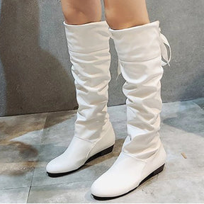 Bota Feminina Confortável Sem Salto Cano Longo Moda Inverno