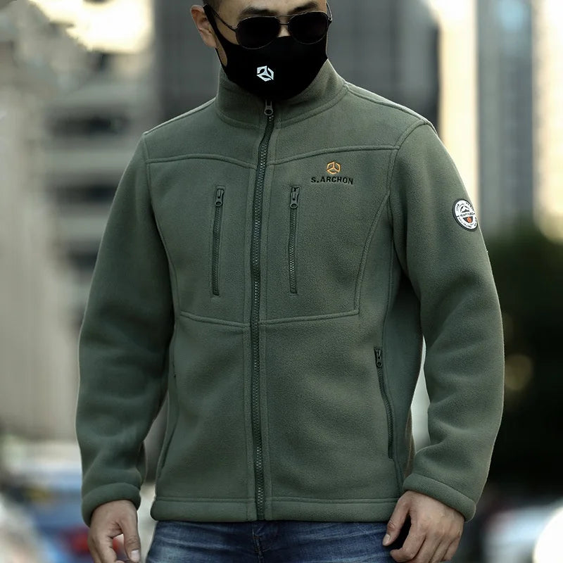 Jaqueta Masculina De Lã Com Zíper E Bolsos Moda Inverno