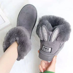 Bota Feminina Com Orelhas De Pelúcia Moda Inverno