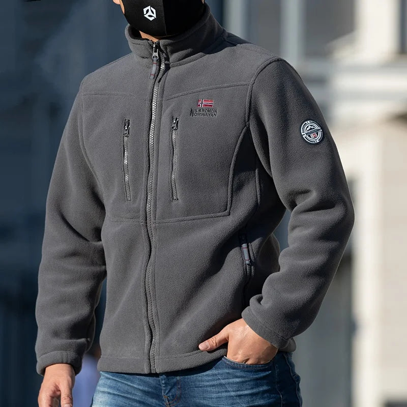 Jaqueta Masculina De Lã Com Zíper E Bolsos Moda Inverno
