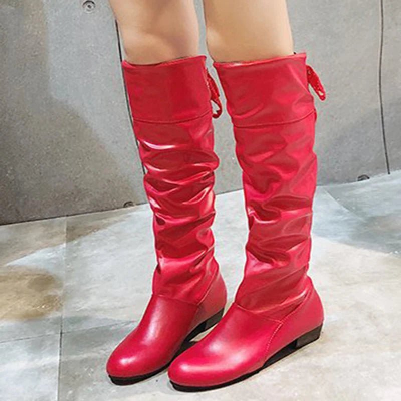 Bota Feminina Confortável Sem Salto Cano Longo Moda Inverno