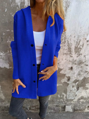 Casaco Feminino De Comprimento Médio Moda Inverno Com Botões E Gola V