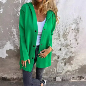 Casaco Feminino De Comprimento Médio Moda Inverno Com Botões E Gola V