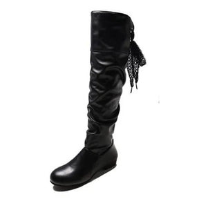 Bota Feminina Confortável Sem Salto Cano Longo Moda Inverno