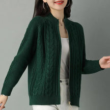 Casaco Feminino Estilo Cardigã De Malha Com Zíper