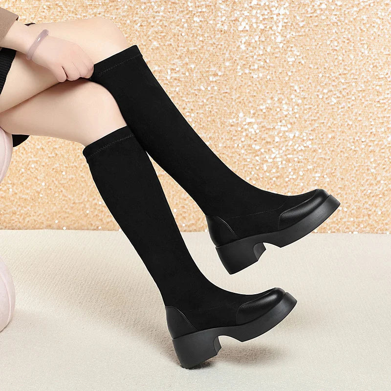 Bota Feminina Versátil De Cano Médio Moda Inverno