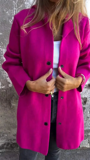 Casaco Feminino De Comprimento Médio Moda Inverno Com Botões E Gola V