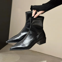 Bota Feminina Bico Fino Salto Médio Moda Casual Elegante
