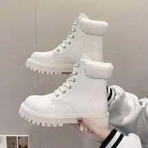 Bota Feminina Estilo Coturno Com Forro E Cadarço Moda Inverno