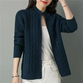 Casaco Feminino Estilo Cardigã De Malha Com Zíper