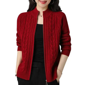 Casaco Feminino Estilo Cardigã De Malha Com Zíper