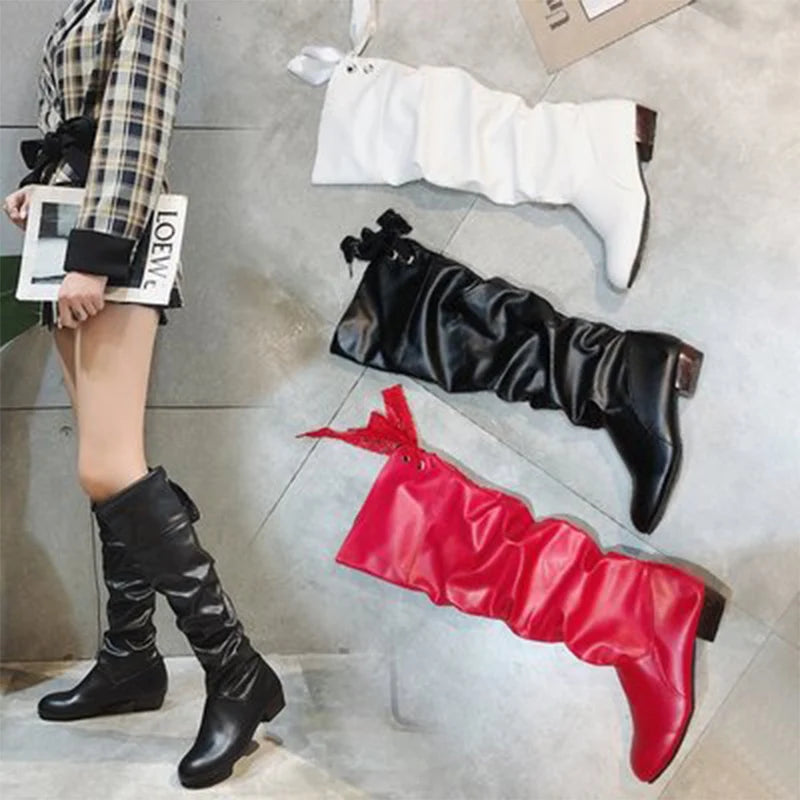 Bota Feminina Confortável Sem Salto Cano Longo Moda Inverno