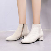 Bota Feminina De Camurça Salto Baixo Moda Inverno