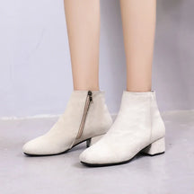 Bota Feminina De Camurça Salto Baixo Moda Inverno