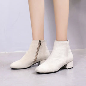 Bota Feminina De Camurça Salto Baixo Moda Inverno