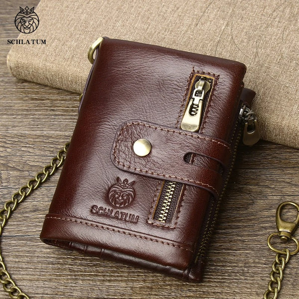 Carteira Masculina de Couro Genuíno com Zíper e Proteção RFID