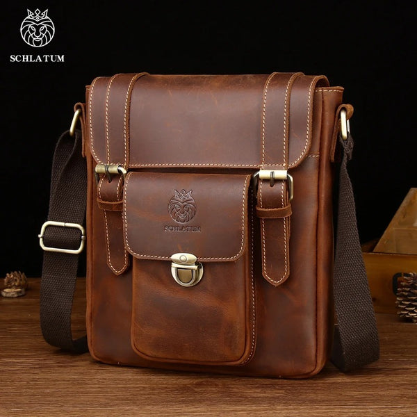 Bolsa de Ombro Masculina De Couro Genuíno Vintage SCHLATUM