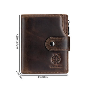 Carteira Masculina em Couro Genuíno, Suporte de Cartão RFID, Porta Moedas SCHLATUM