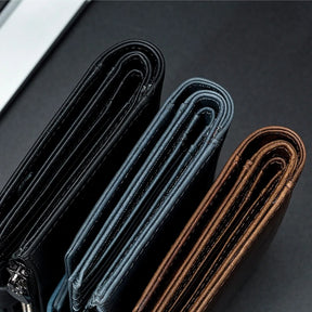 Carteira Masculina em Couro Genuíno, Suporte de Cartão RFID, Porta Moedas SCHLATUM