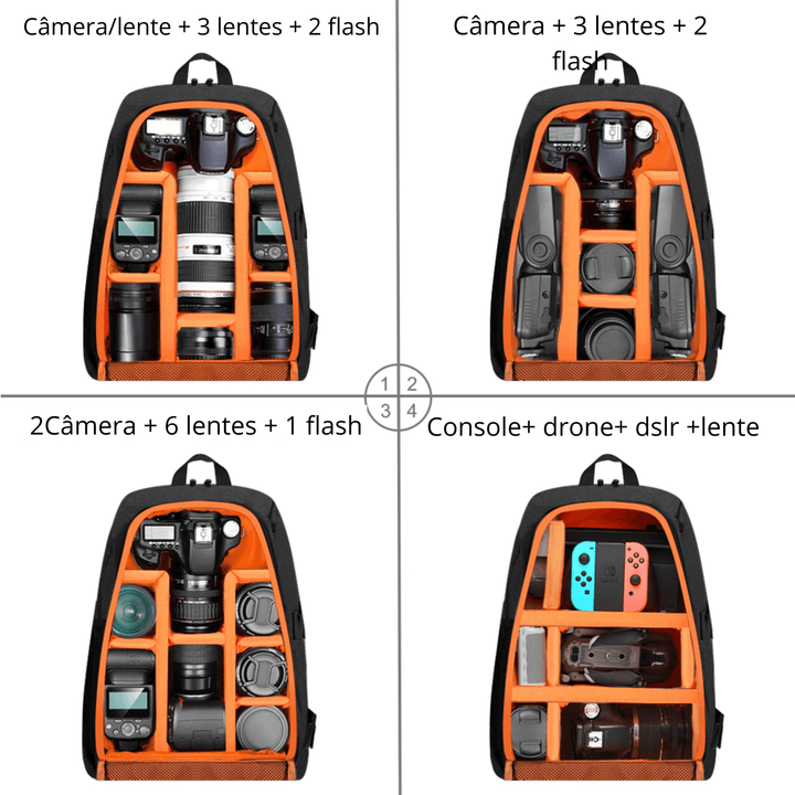 PhotoBag Mochila para Fotógrafo Repartições Customizáveis